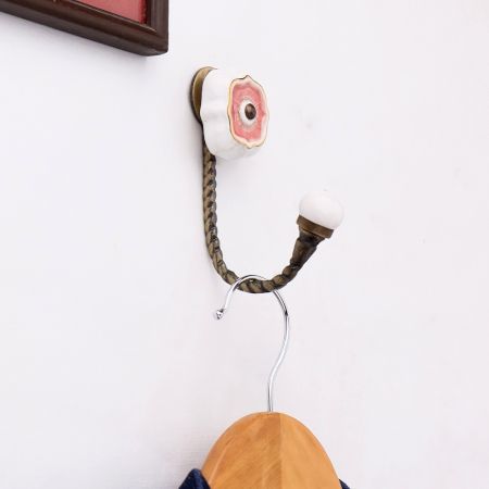 Pink Solid Gold Line Ceramic Hook In Antique Fitting