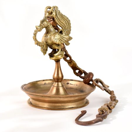 Brass Peacock Hanging Diya For Temple With Chain