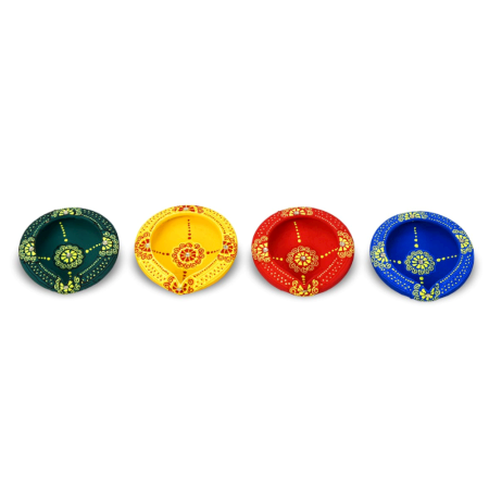 Handicraft Washable Terracotta Flat Diya Home Decor Set of 4