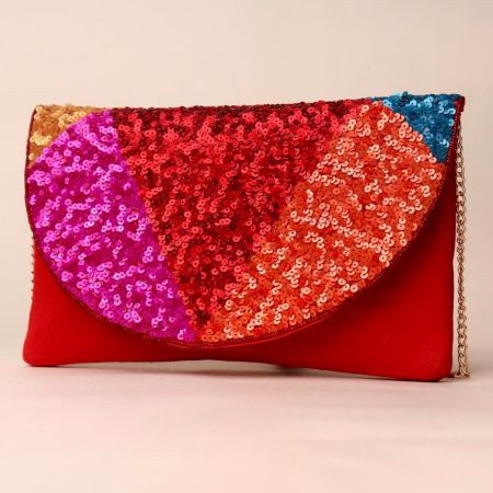 Radiance Spectrum Sequin Sling Bag with Gold Chain Strap