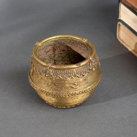 Vintage Brass Measurement Pot from Odisha for Traditional Indian Decor