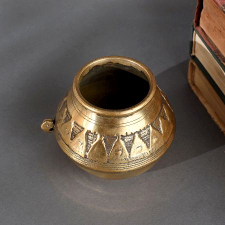 Brass Measuring Pot from Odisha in Traditional Design with Tribal Motifs