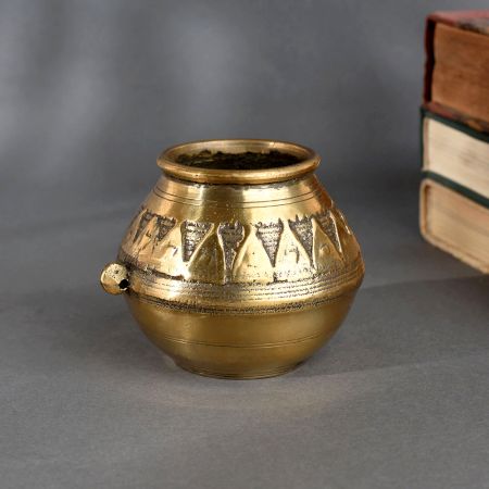 Brass Measuring Pot from Odisha in Traditional Design with Tribal Motifs