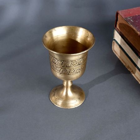 Vintage Brass Engraved Cup Handcrafted Decorative Goblet for Decor