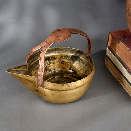 Vintage Brass and Copper Serving Pot Handcrafted Water Vessel with Handle and Spout