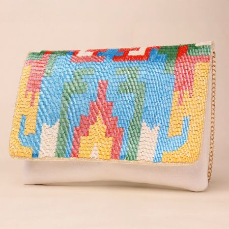 Aurora Mirage Hand-Beaded Clutch with Elegant Chain Strap