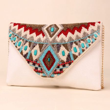 Tribal Muse Embellished Clutch with Gold Chain Strap