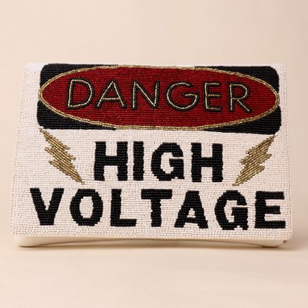 High Voltage Glam Hand-Beaded Statement Clutch with Chain Strap
