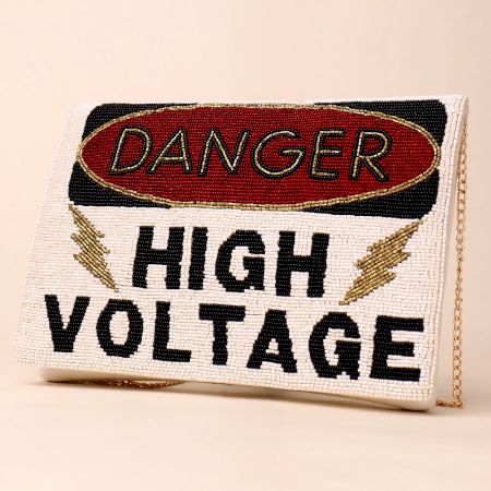 High Voltage Glam Hand-Beaded Statement Clutch with Chain Strap
