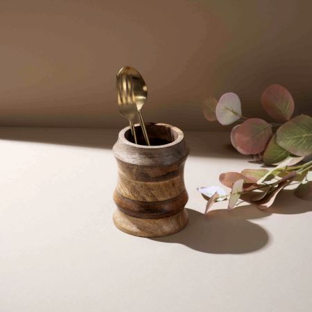 Hand-Turned Wooden Utensil Stand