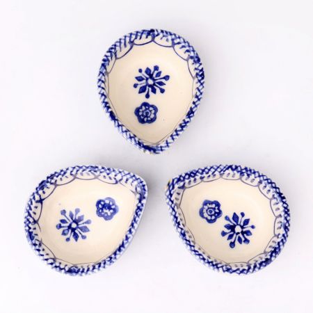 Blue and White Ceramic Diwali Diya For Festival Decoration-Pack of 3