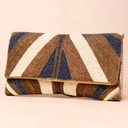 Sahara Mirage Beaded Foldover Clutch with Luxe Chain Strap
