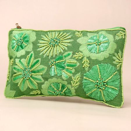 Meadow Bloom Hand-Beaded Embroidered Pouch