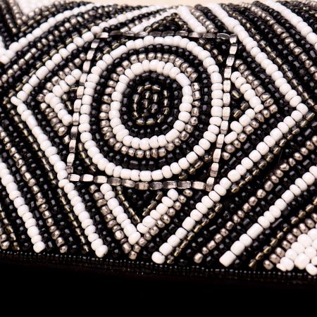 Midnight Monochrome Hand-Beaded Geometric Clutch with Chain Strap