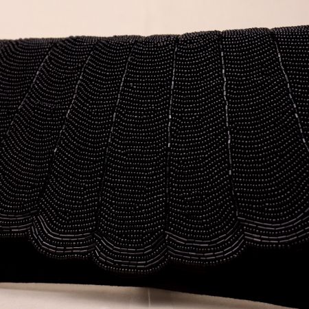 Noir Elegance Chevron Beaded Clutch with Chain Strap