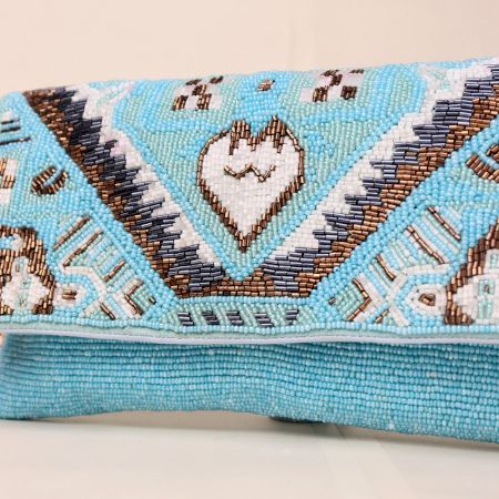 Boho Spirit Hand-Beaded Clutch with Tribal Motifs and Chain Strap