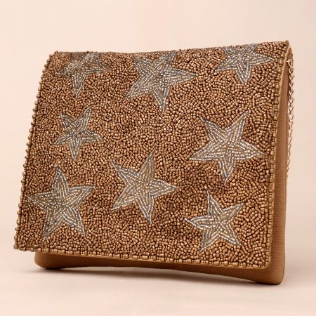 Celestial Spark Beaded Evening Clutch with Chain Strap