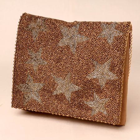 Celestial Spark Beaded Evening Clutch with Chain Strap
