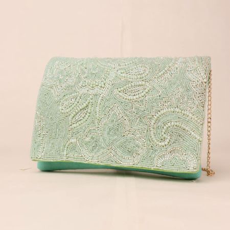 Bloom Hand-Embroidered Clutch with Elegant Chain Strap
