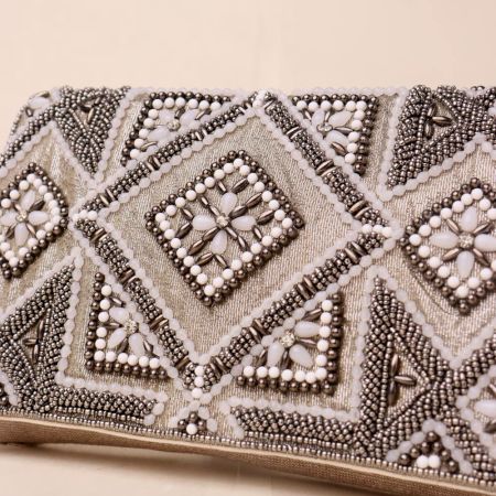 Imperial Gleam Hand-Embroidered Clutch with Chain Strap