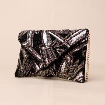Cosmic Dusk Sequin Envelope Clutch with Detachable Chain Strap