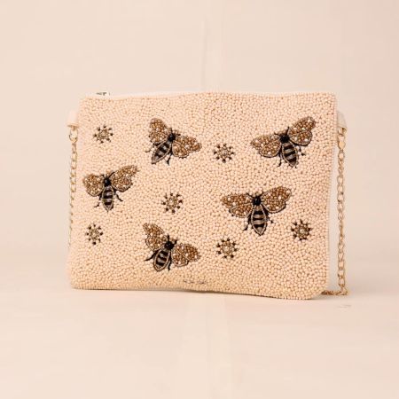 Queen Bee Hand-Beaded Clutch with Elegant Chain Strap