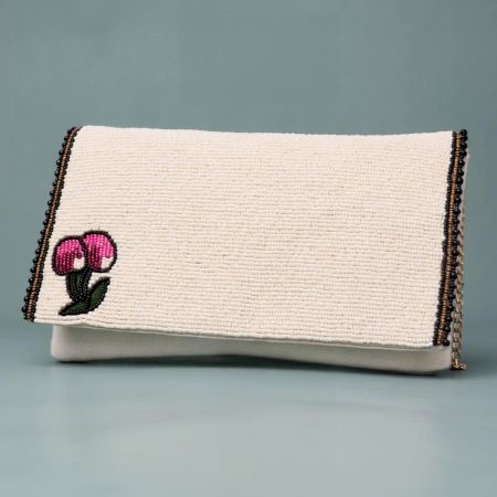 Blush Bloom Minimalist Beaded Clutch with Chain Strap
