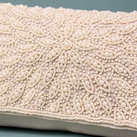 Ivory Radiance Hand-Beaded Clutch with Chain Strap