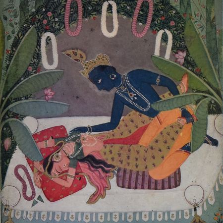 The Night of Love Radha and Krishna Mewar School Framed Paper Print with Poem by Vidyapati