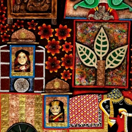 Mewari Jharokha Oil and Acrylic Mix Medium Board Painting