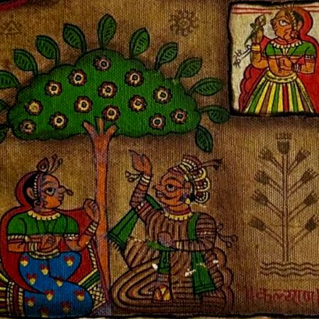 Pair Phad Painting Raw Colour on Cloth Traditional Rajasthani Art