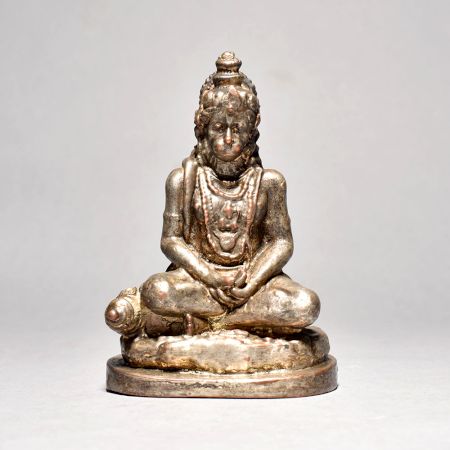 Vintage Lord Hanuman Figure Sitting With Silver work
