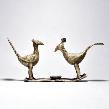 Vintage Tribal Art Pair Of Peacock