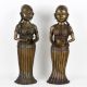 Handcrafted Dark Finish Brass Lady Statue in Tribal Art in Pair