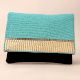 Turquoise Hand-Beaded Clutch with Woven Accent and Black Base