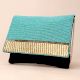 Turquoise Hand-Beaded Clutch with Woven Accent and Black Base