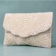 Ivory Gleam Scalloped Pearl Clutch with Elegant Chain Strap