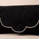 Midnight Allure Beaded Clutch with Rhinestone Trim and Chain Strap