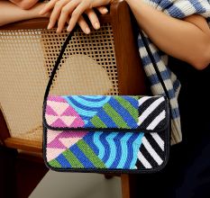 Luxury Handmade Colorful Beaded Shoulder Bag Geometric Abstract Pattern Purse