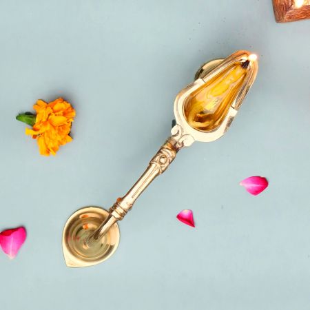 Rare Handmade Brass Temple Oil Lamp