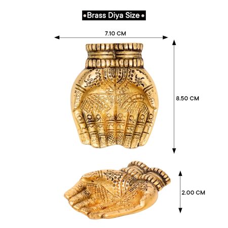 Engraved Design Two Hands Brass Diya Oil Lamp