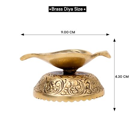 Brass Pepal Leaf Oil Lamp Diya On Decorative Base