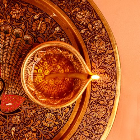 Festival Big Flower Engraved Diya Oil Lamp