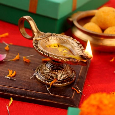 Brass OM Carved Temple Diwali Diya Lamp