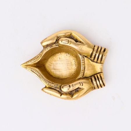 Indian-Shelf Handmade Vocalforlocal Pack of 6 Brass Lady Hand Design Golden Oil Lamp Deep Diya Deepam Deepak for Diwali Decor