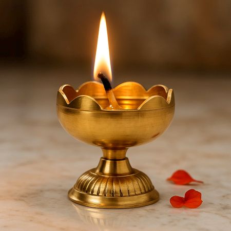Golden Brass Flower Shape Lamp Diya for Diwali Decoration