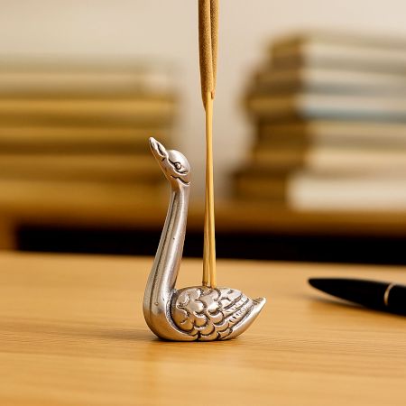 Silver Brass Swan Decorative Incense Holder Paper weight