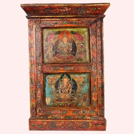 Handmade Wooden Box with Dual Deity Paintings | Hand-Painted Vintage Cabinet