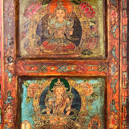 Handmade Wooden Box with Dual Deity Paintings | Hand-Painted Vintage Cabinet