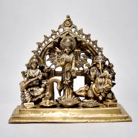 Fine Art Lord Ganesha Lakshmi and Saraswati Brass Figurine